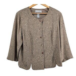 Another Thyme Women's Paisley Floral Jacket 18W 3/4 Sleeve Button Front 100% Pol